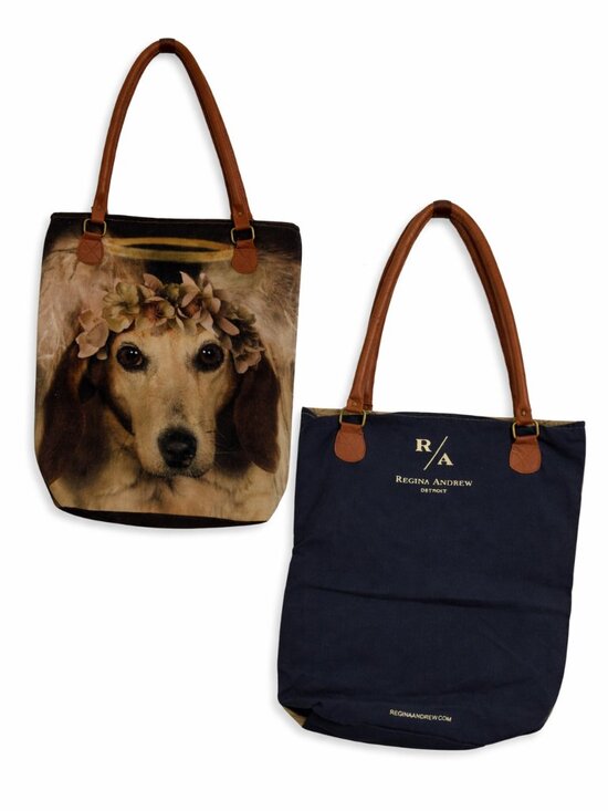Regina Andrew Handbags - Regina Andrew Detroit Canvas Large Tote Bag Dog Angel Graphic Brown  Straps